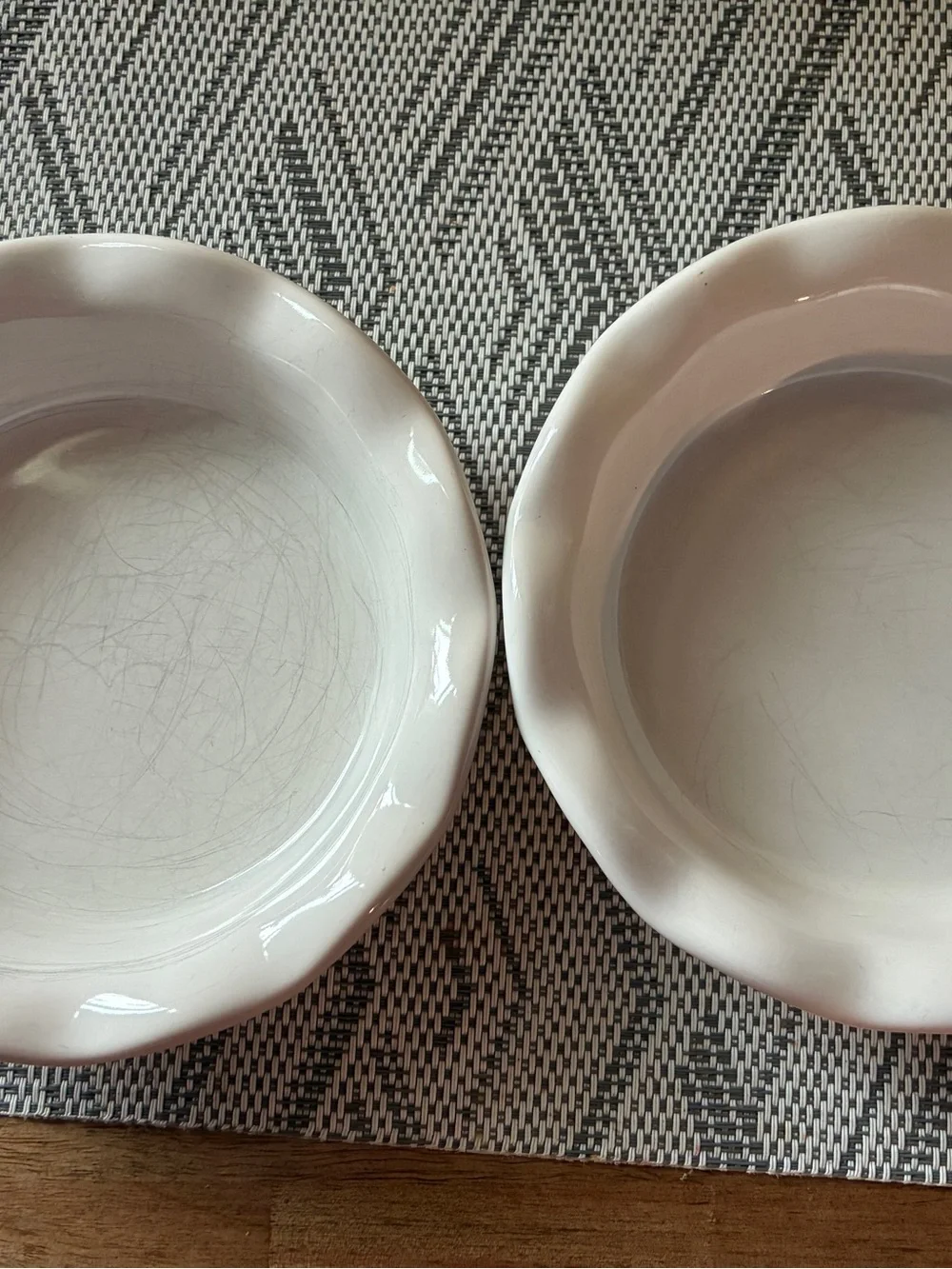 2 Corningware French White Scalloped Stoneware Ramekins - White